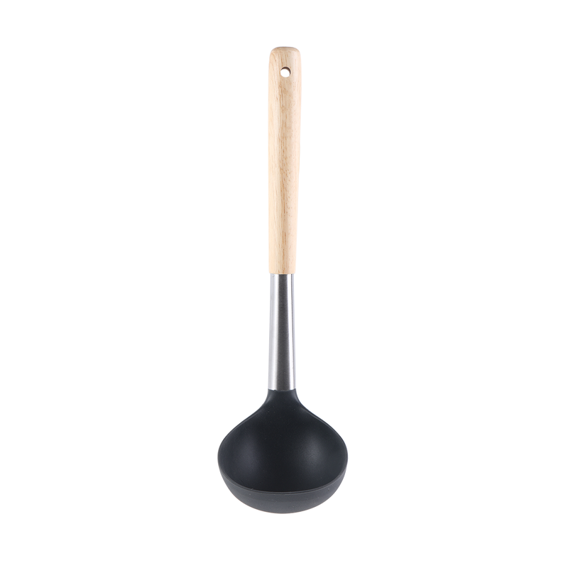 Vague Grey Silicone Soup Ladle with Oak Wood Handle 30 cm - Al Makaan Store