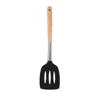 Vague Grey Silicone Slotted Turner with Oak Wood Handle 33.5 cm - Al Makaan Store