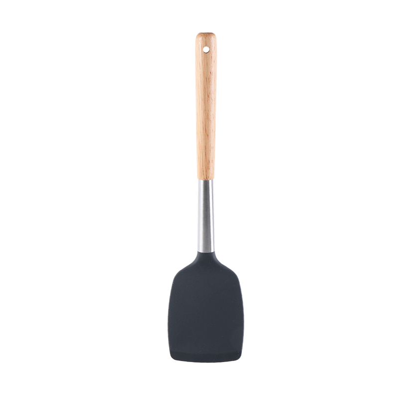 Vague Grey Silicone Turner with Oak Wood Handle 34 cm - Al Makaan Store