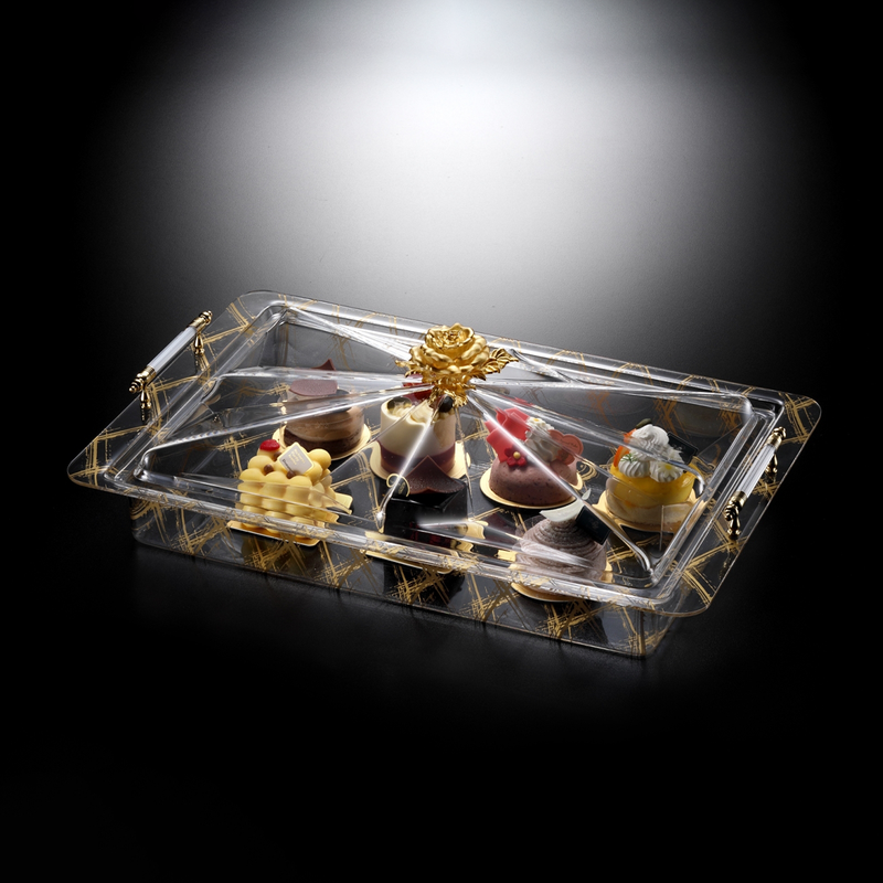 Vague Rectangular Acrylic Desserts Serving Set Flower Design - Al Makaan Store