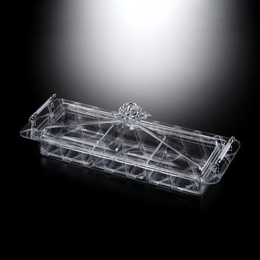 Vague Rectangular Acrylic Desserts Serving Set with Three Bowls Flower Design - Al Makaan Store
