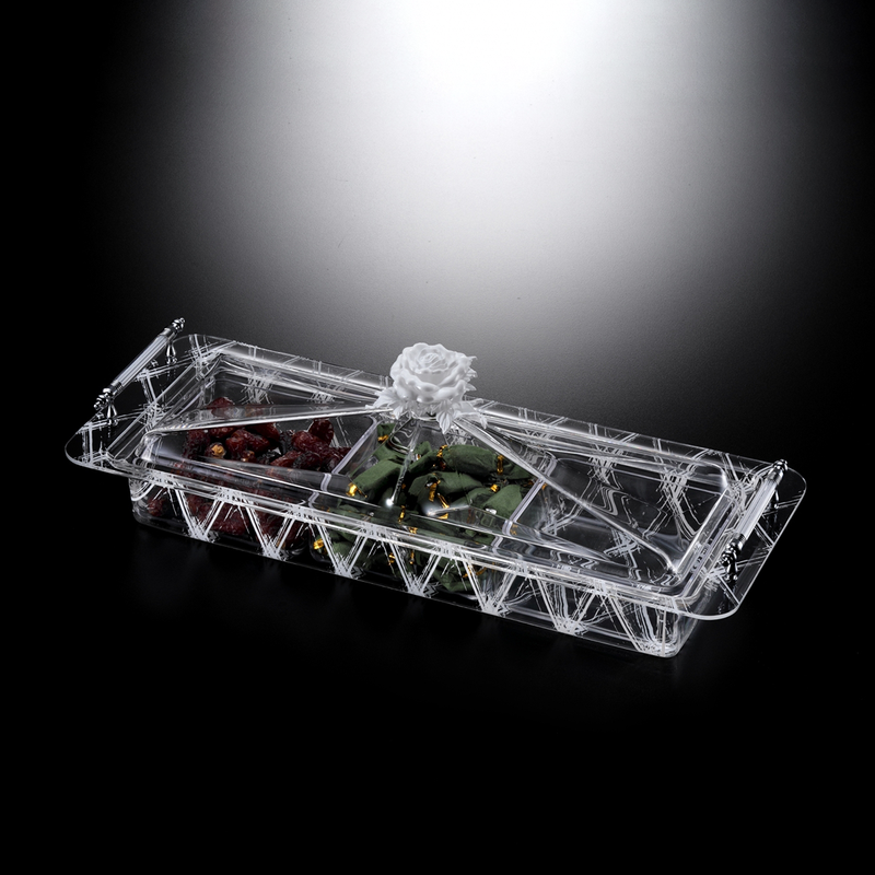 Vague Rectangular Acrylic Desserts Serving Set with Three Bowls Flower Design - Al Makaan Store