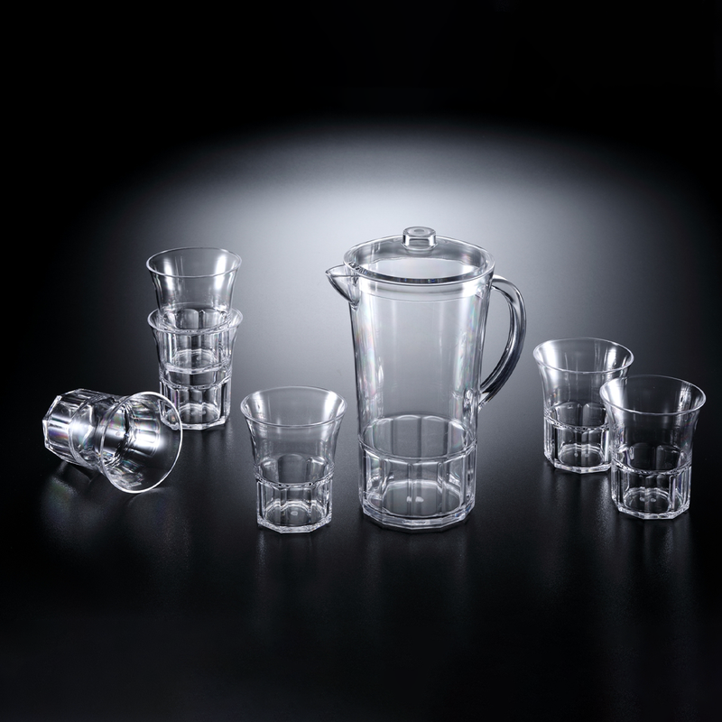 Vague Acrylic Jug Set with 6 Cups - Al Makaan Store