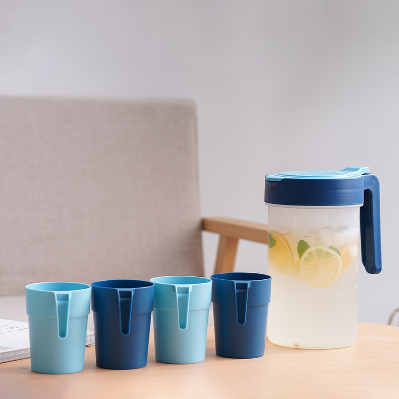Vague Water Pitcher with 4 Cups Set 1.8 L - Al Makaan Store
