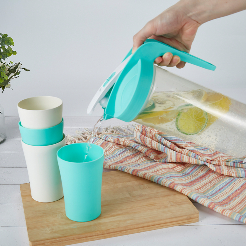 Vague Water Pitcher with 4 Cups Set 1.6 L - Al Makaan Store
