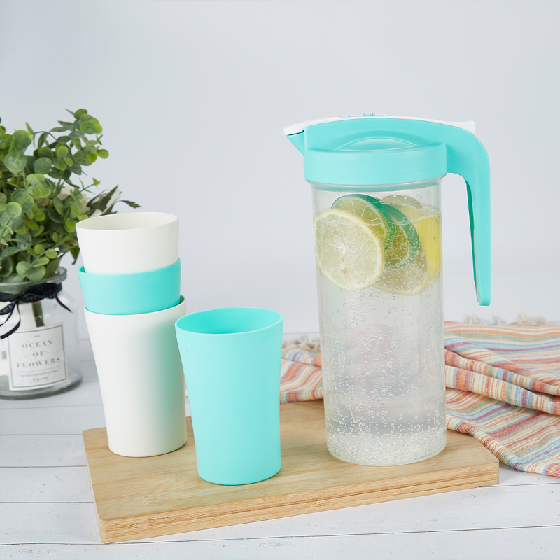 Vague Water Pitcher with 4 Cups Set 1.6 L - Al Makaan Store