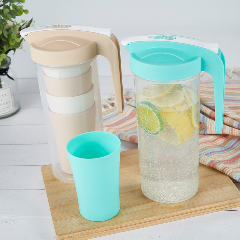 Vague Water Pitcher with 4 Cups Set 1.6 L - Al Makaan Store