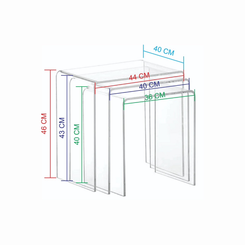 Vague Acrylic 3 Pieces Stackable Nesting Tables Set - Al Makaan Store