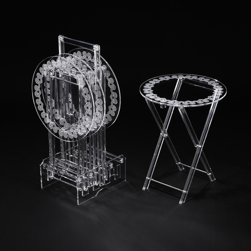 Vague Acrylic 4 Round Coffee Tables with Stand Set Hearts Printing - Al Makaan Store
