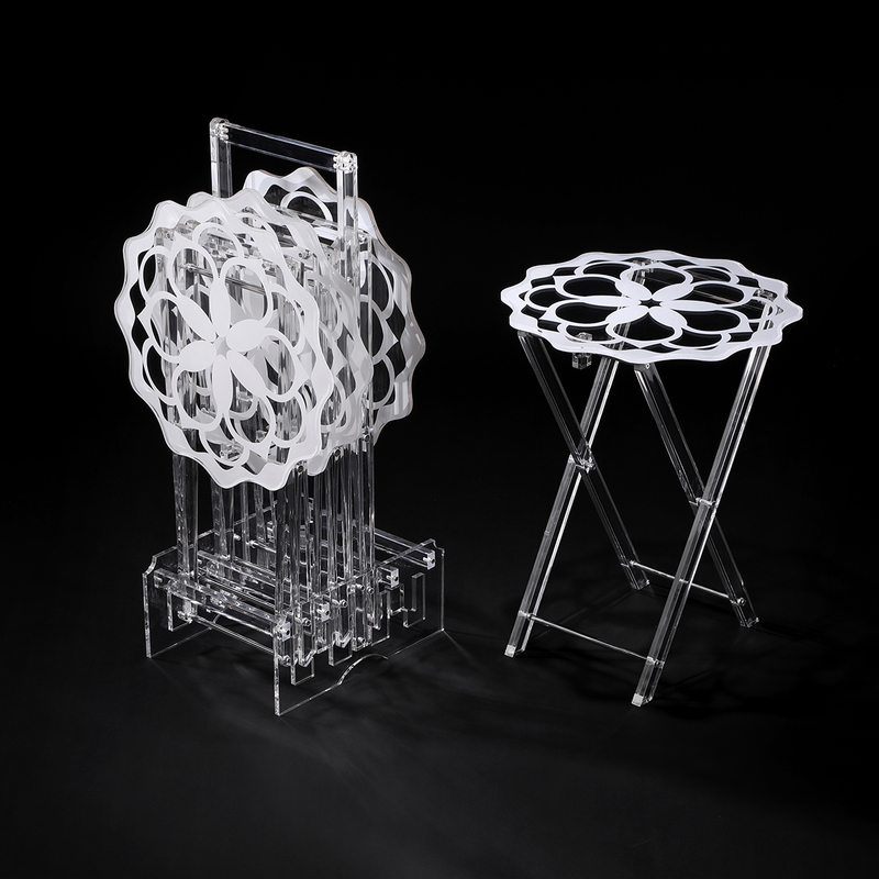 Vague Acrylic 4 Star Coffee Tables with Stand Set Flower Printing - Al Makaan Store