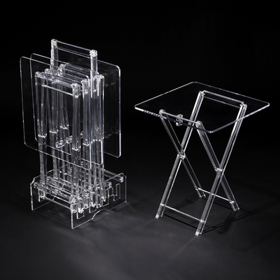 Vague Acrylic 4 Square Coffee Tables with Stand Set - Al Makaan Store