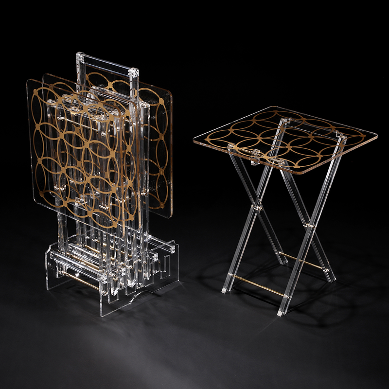 Vague Acrylic 4 Square Coffee Tables with Stand Set Circles Printing - Al Makaan Store