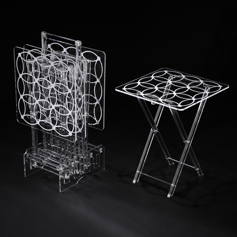 Vague Acrylic 4 Square Coffee Tables with Stand Set Circles Printing - Al Makaan Store