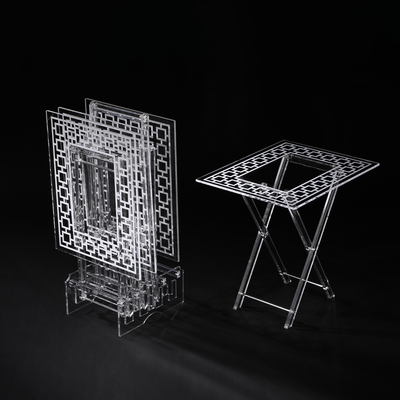Vague Acrylic 4 Rectangular Coffee Tables with Stand Set Geometric Printing - Al Makaan Store