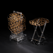 Vague Acrylic 4 Wavy Rectangular Coffee Tables with Stand Set Palm Sides Printing - Al Makaan Store