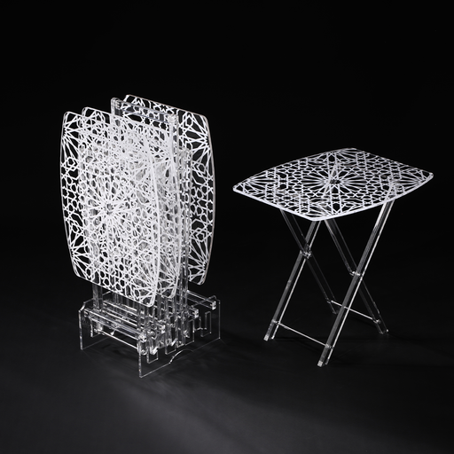 Vague Acrylic 4 Oval Rectangular Coffee Tables with Stand Set Islamic Printing - Al Makaan Store