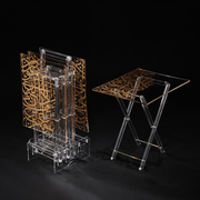Vague Acrylic 4 Curved Rectangular Coffee Tables with Stand Set Arabic Calligraphy Printing - Al Makaan Store