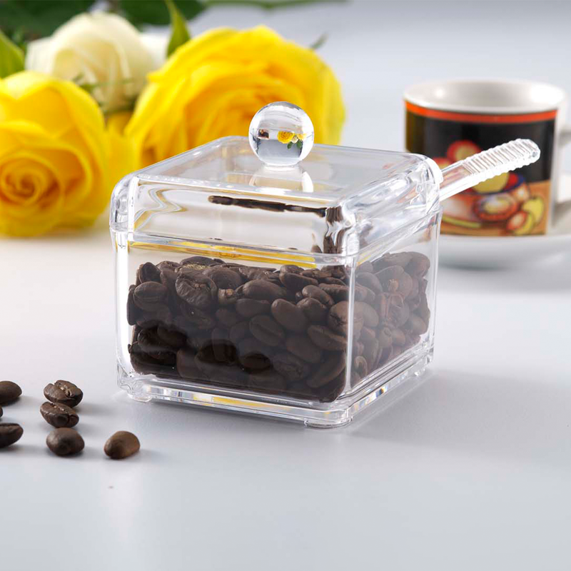 Vague Square Acrylic Serving Suger Pot with Spoon - Al Makaan Store