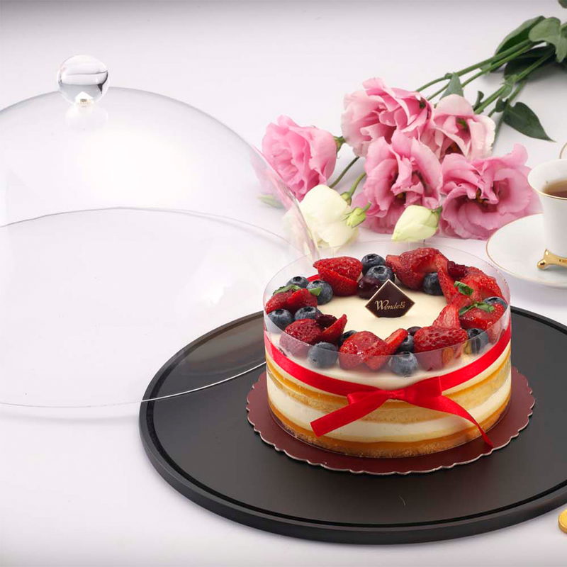 Vague Round Wooden Serving Platter with Acrylic Cover Set 26 cm - Al Makaan Store