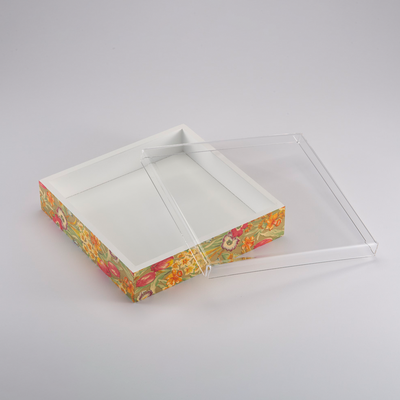 Vague Square Tulip Wooden Serving Box with Acrylic Cover 24 cm - Al Makaan Store