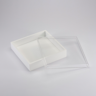 Vague Square White Wooden Serving Box with Acrylic Cover 24 cm - Al Makaan Store
