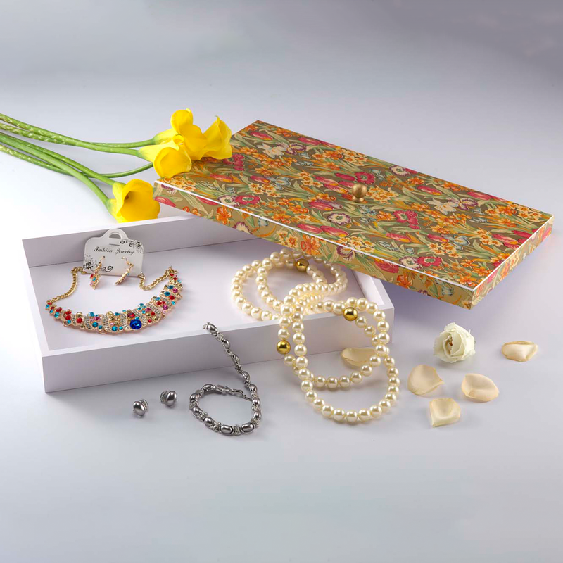 Vague Rectangular White Wooden Serving Box with Tulip Wooden Cover 42 x 26 cm - Al Makaan Store