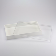 Vague Rectangular White Wooden Serving Box with Acrylic Cover 42 x 26 cm - Al Makaan Store