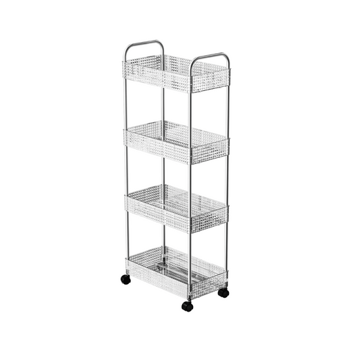Vague Stainless Steel Transparent Diamond 4 Tier Trolley Cart 40 cm x 21.5 cm x 93 cm - Al Makaan Store