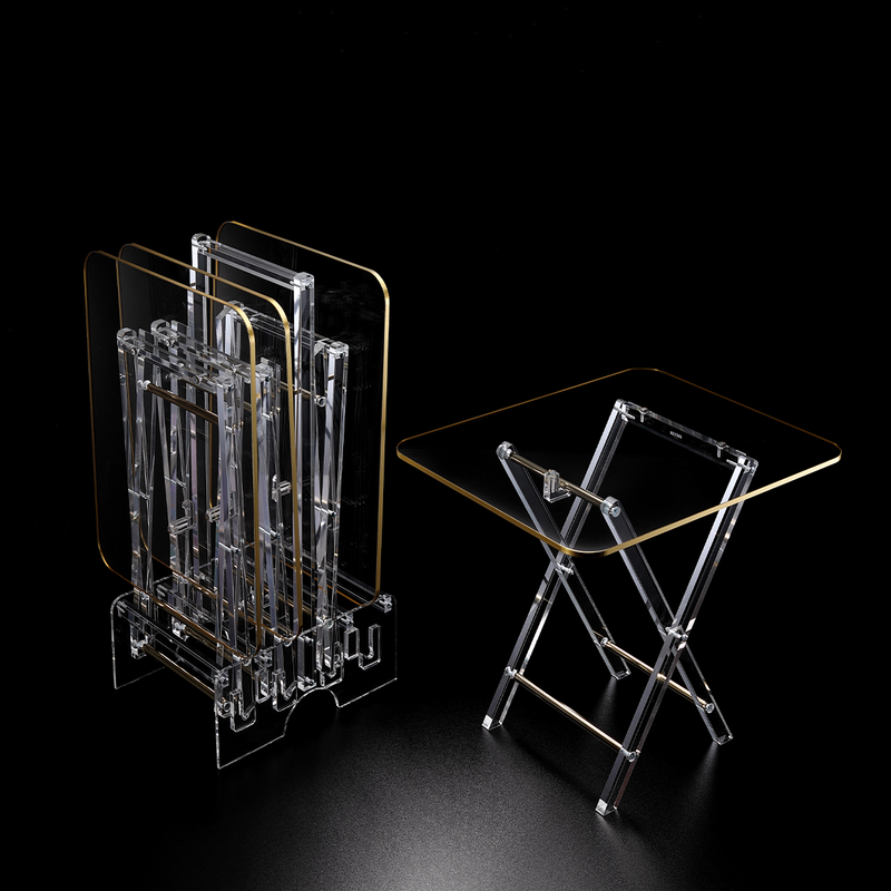 Vague Acrylic 4 Rectangular Coffee Tables with Stand Set Classic Design - Al Makaan Store
