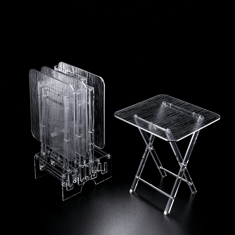 Vague Acrylic 4 Square Coffee Tables with Stand Set Bark Design - Al Makaan Store
