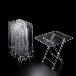 Vague Acrylic 4 Rectangular Coffee Tables with Stand Set Bark Design - Al Makaan Store