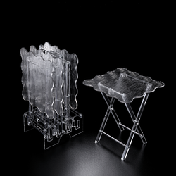Vague Acrylic 4 Square Coffee Tables with Stand Set Wave Bark Design - Al Makaan Store