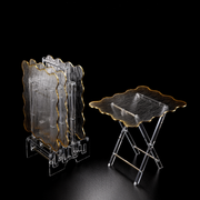 Vague Acrylic 4 Rectangular Coffee Tables with Stand Set Wave Bark Design - Al Makaan Store