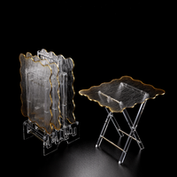 Vague Acrylic 4 Rectangular Coffee Tables with Stand Set Wave Bark Design - Al Makaan Store
