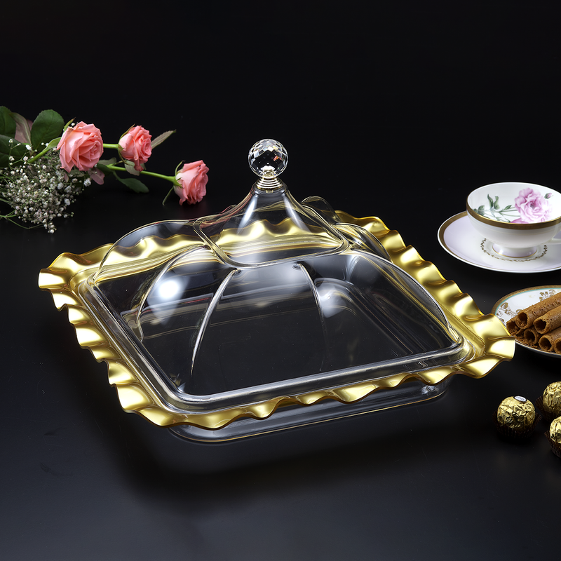 Vague Square Golden Acrylic Serving Set 36.5 cm - Al Makaan Store