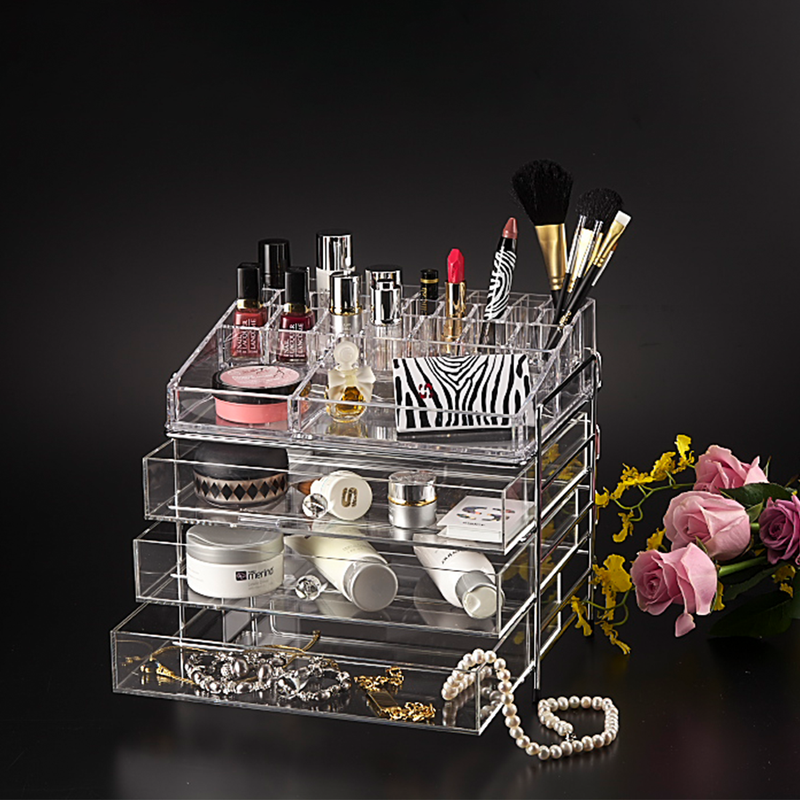 Vague Large Acrylic Cosmetic Jewelery Box 3 Drawer - Al Makaan Store
