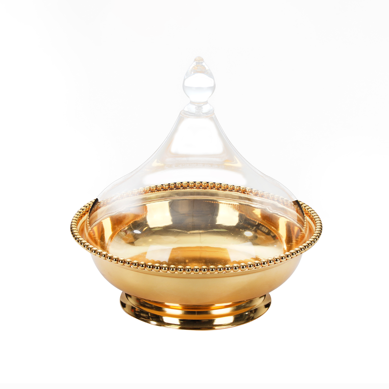 Vague Steel Dates Bowl with Acrylic Cover Set - Al Makaan Store