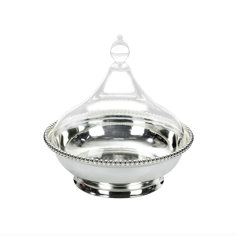 Vague Steel Dates Bowl with Acrylic Cover Set - Al Makaan Store