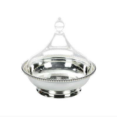 Vague Steel Dates Bowl with Acrylic Cover Set - Al Makaan Store