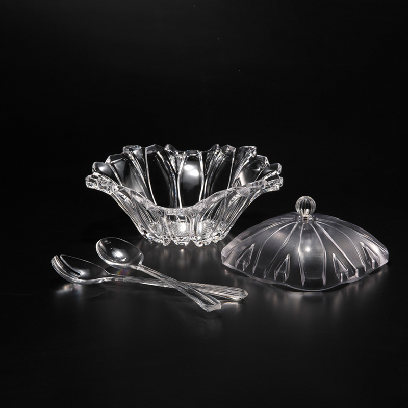 Vague Acrylic Serving Salad Bowl with Spoon & Fork Servers - Al Makaan Store