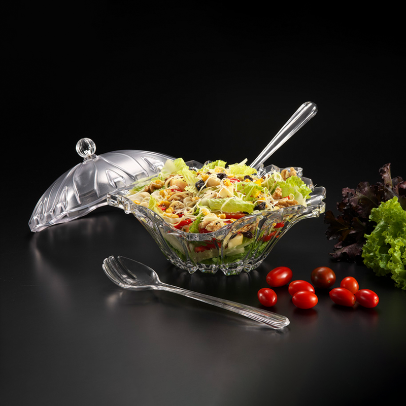 Vague Acrylic Serving Salad Bowl with Spoon & Fork Servers - Al Makaan Store