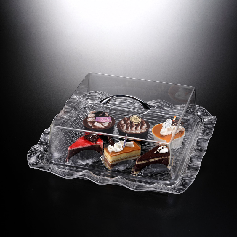 Vague Acrylic Square Cake Box with Wavy Egdes Bark Design - Al Makaan Store