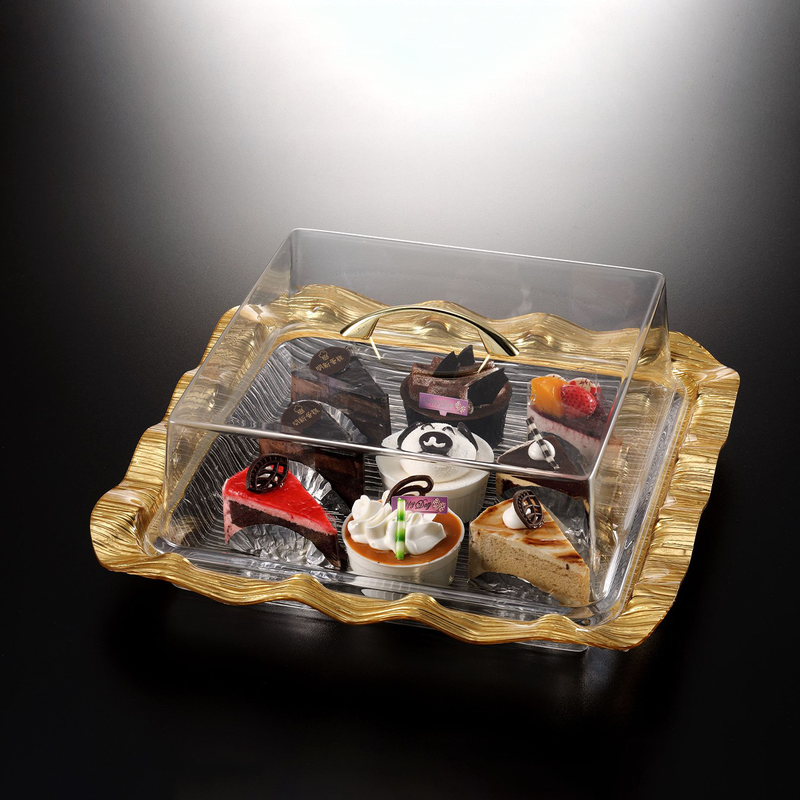 Vague Acrylic Square Cake Box with Wavy Egdes Bark Design - Al Makaan Store