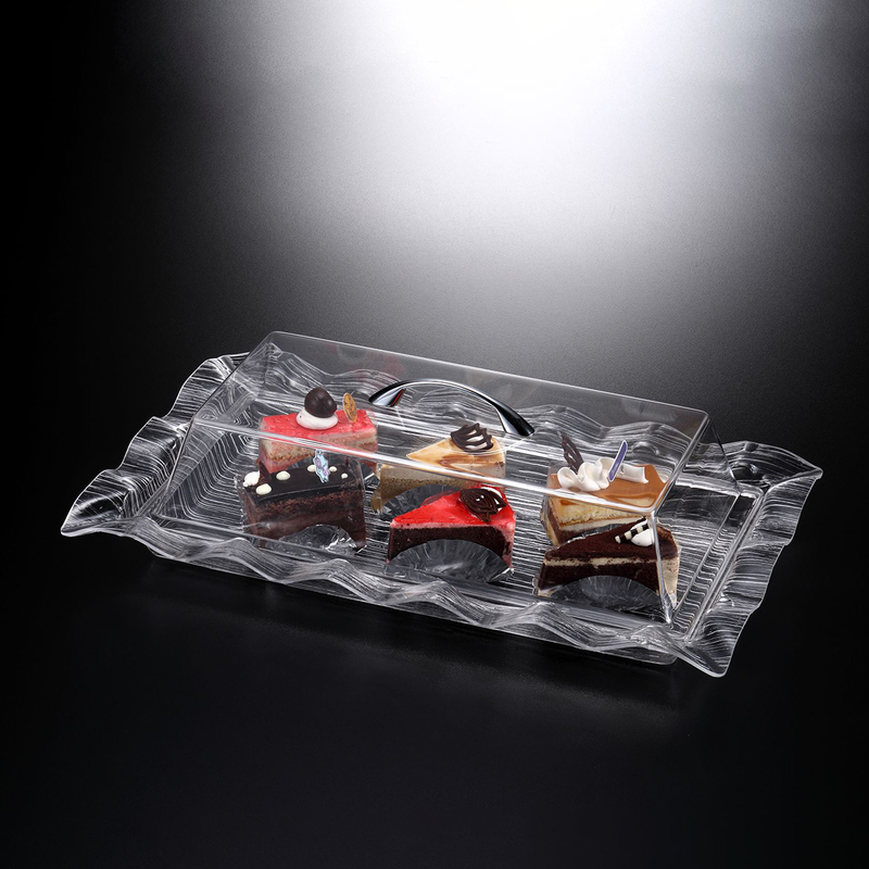 Vague Rectangular Acrylic Cake Box with Wavy Edges Bark Design - Al Makaan Store