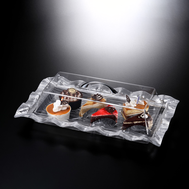 Vague Rectangular Acrylic Cake Box with Wavy Edges Bark Design - Al Makaan Store