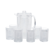 Vague Acrylic Diamond Water Jug 2.37 L with 6 Cups Set - Al Makaan Store