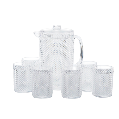 Vague Acrylic Diamond Water Jug 2.37 L with 6 Cups Set - Al Makaan Store