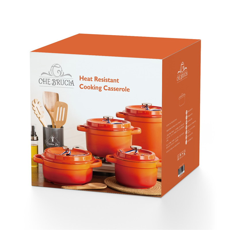 Che Brucia Direct Fire Orange Ceramic Cooking Casserole - Al Makaan Store