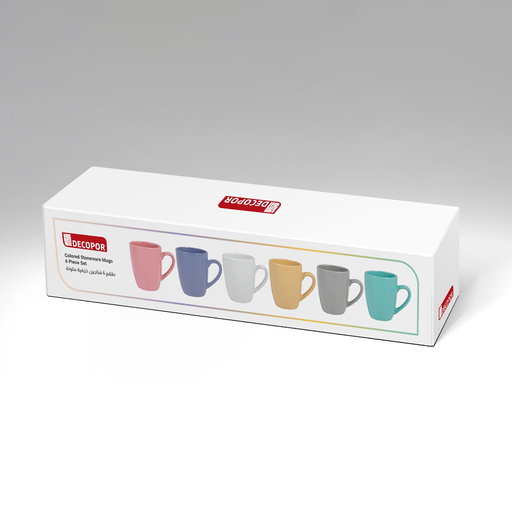 Decopor 6 piece Stoneware Color Glazed Mugs Set 360 ml - Al Makaan Store