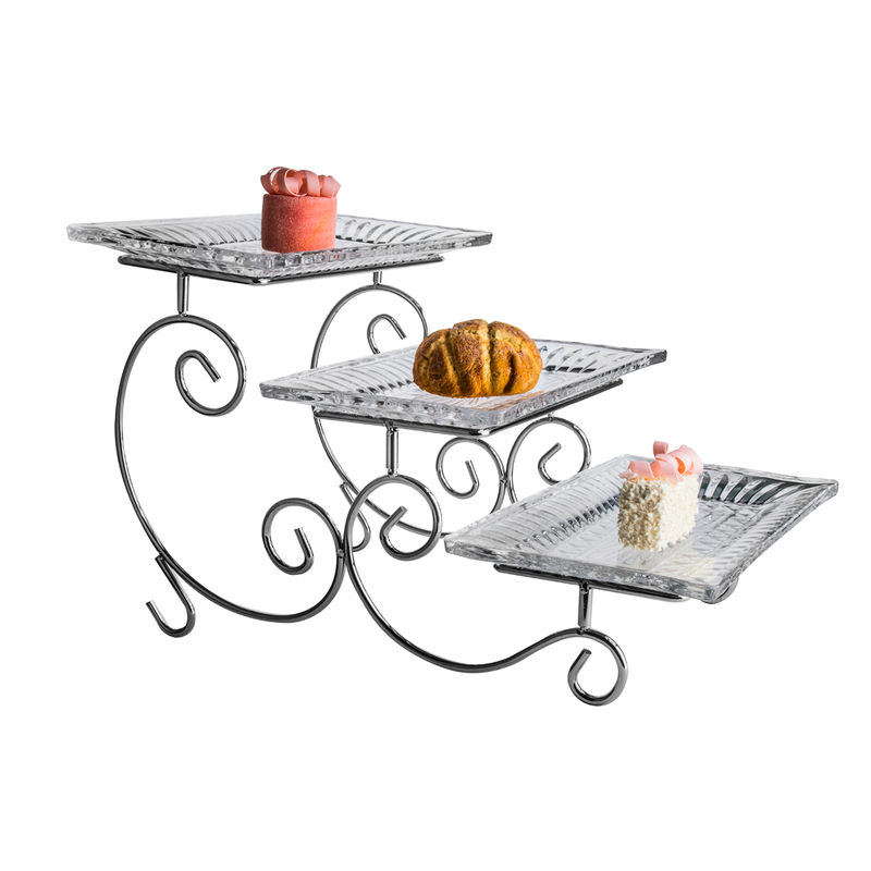 Vague 3 Tier Glass Cake Serving Set - Al Makaan Store